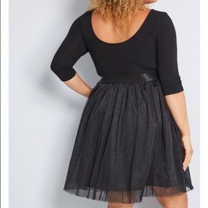 Solid A-Line Dress with Tulle Skirt